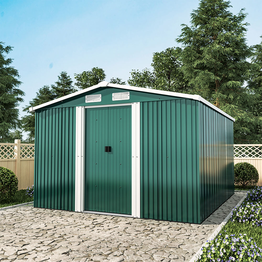 Living and Home 10 x 8.1ft Green Metal Apex Garden Storage Shed Image 5