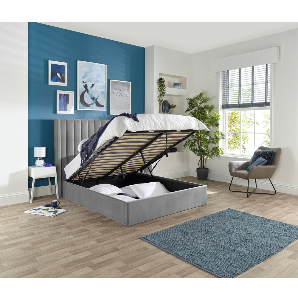 Aspire Helix King Size Grey Velvet Ottoman Bed Image 4