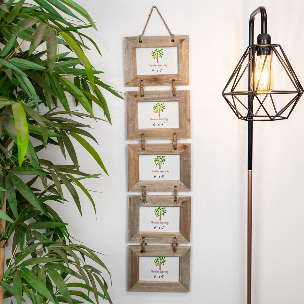 Nicola Spring Natural Rustic Wooden Hanging 5-Photo Frame 6 x 4 inch 5 Pack Image 2