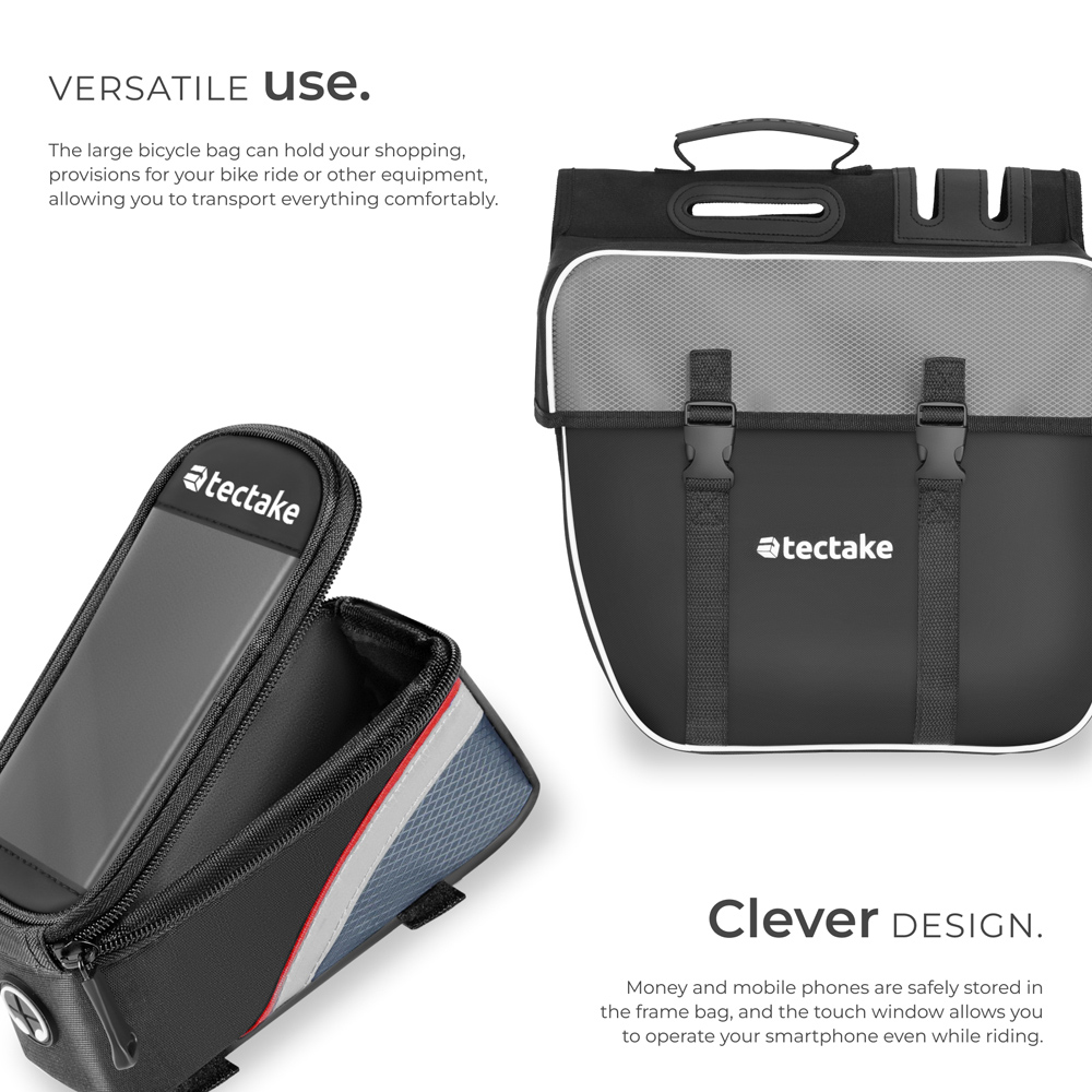tectake Black and Red Water-Repellent Georg Frame Bicycle Bag Set 8.5 x 18 x 8.5cm Image 3