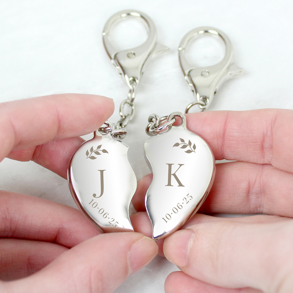 Personalised Memento Personalised Foliage 2 Hearts Keyring Image 3