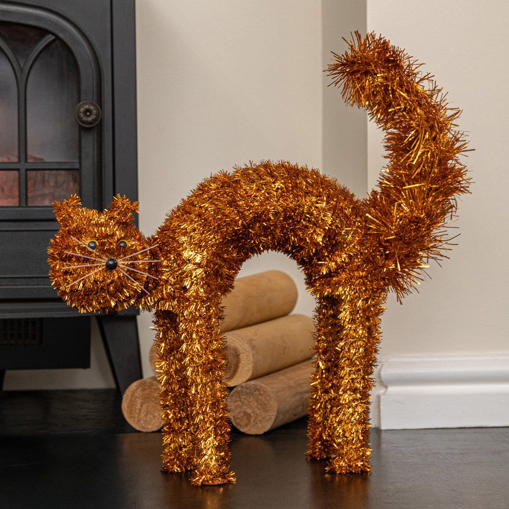 Samuel Alexander Orange Tinsel Standing Scaredy Cat Halloween Decoration 42cm Image 4