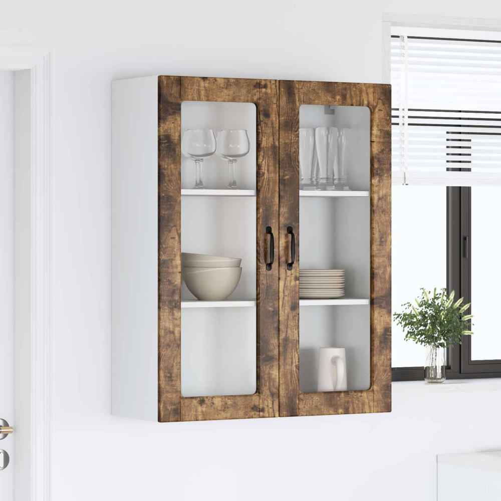 vidaXL 2 Glass Door Smoked Oak Kitchen Wall Cabinet Image 9