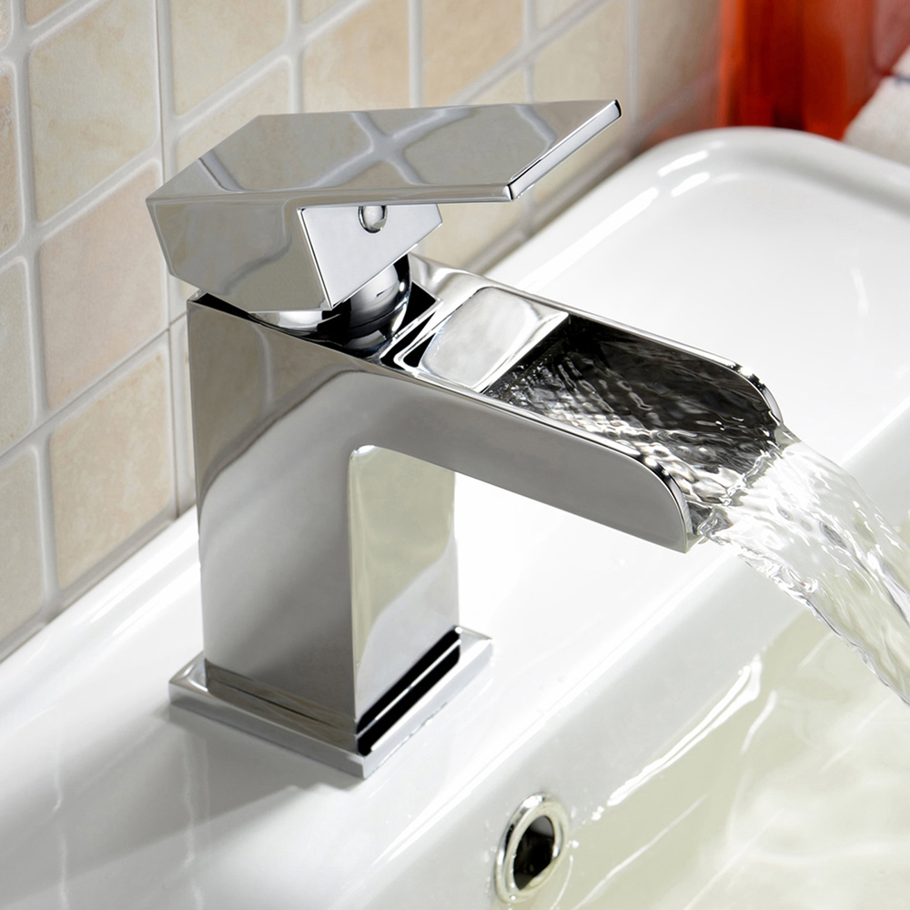 Nes Home Waterfall Chrome Bath Shower Mixer and Cloakroom Tap with Waste Image 3