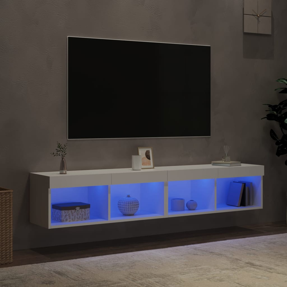 vidaXL 2 Shelf White Wall Mounted LED TV Cabinet Set of 2 Image 4