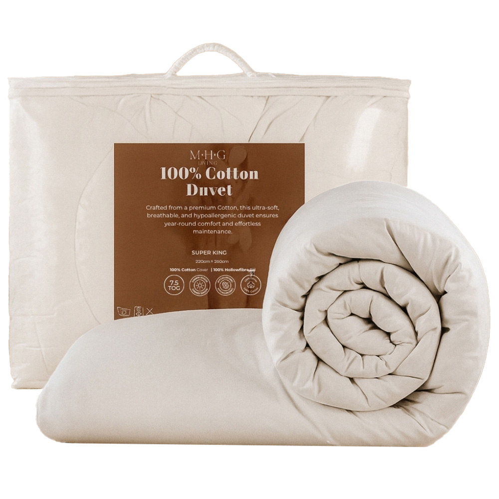 MHG Living Super King Size White Spring Summer Cotton Duvet 7.5 Tog Image 1