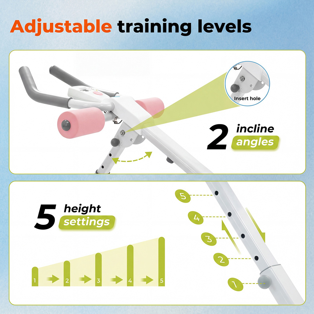 Spector Centra White and Pink Foldable Ab Trainer Machine with LED Monitor Image 4