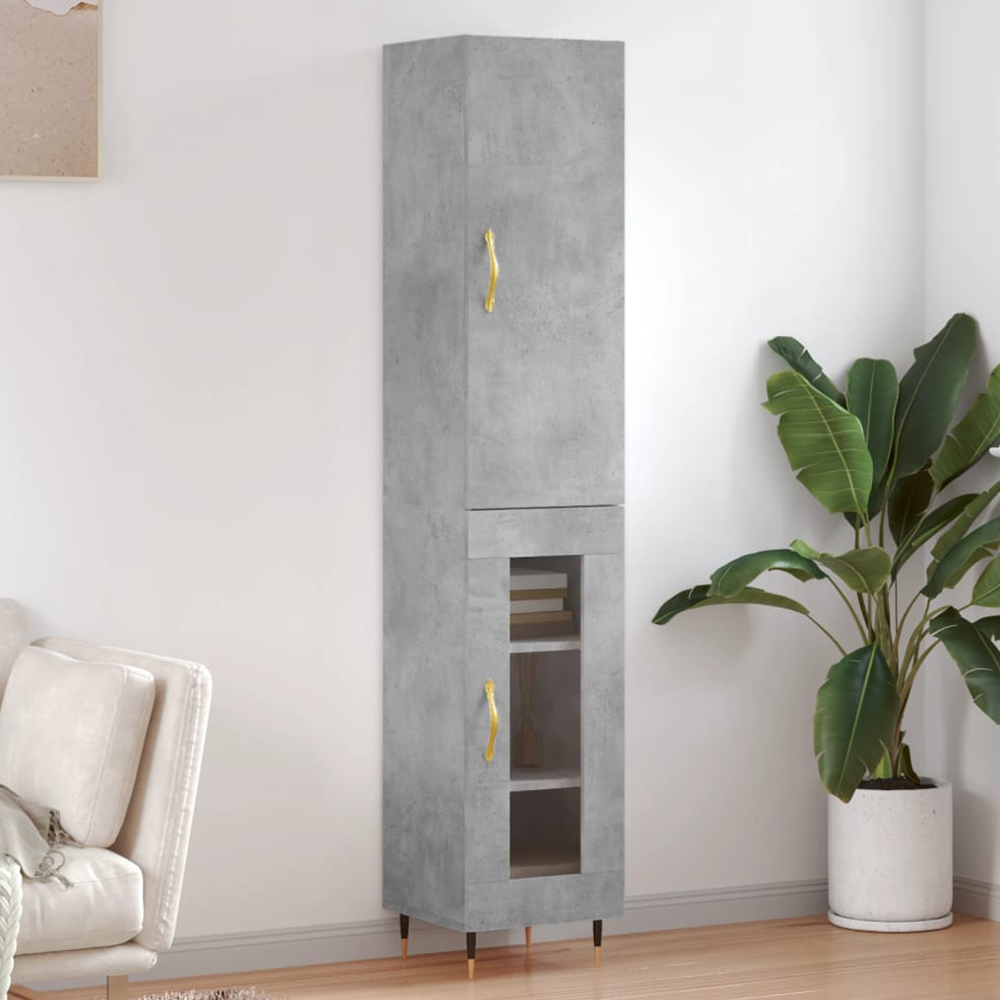 vidaXL 2 Door Concrete Grey Tall Highboard Image 1