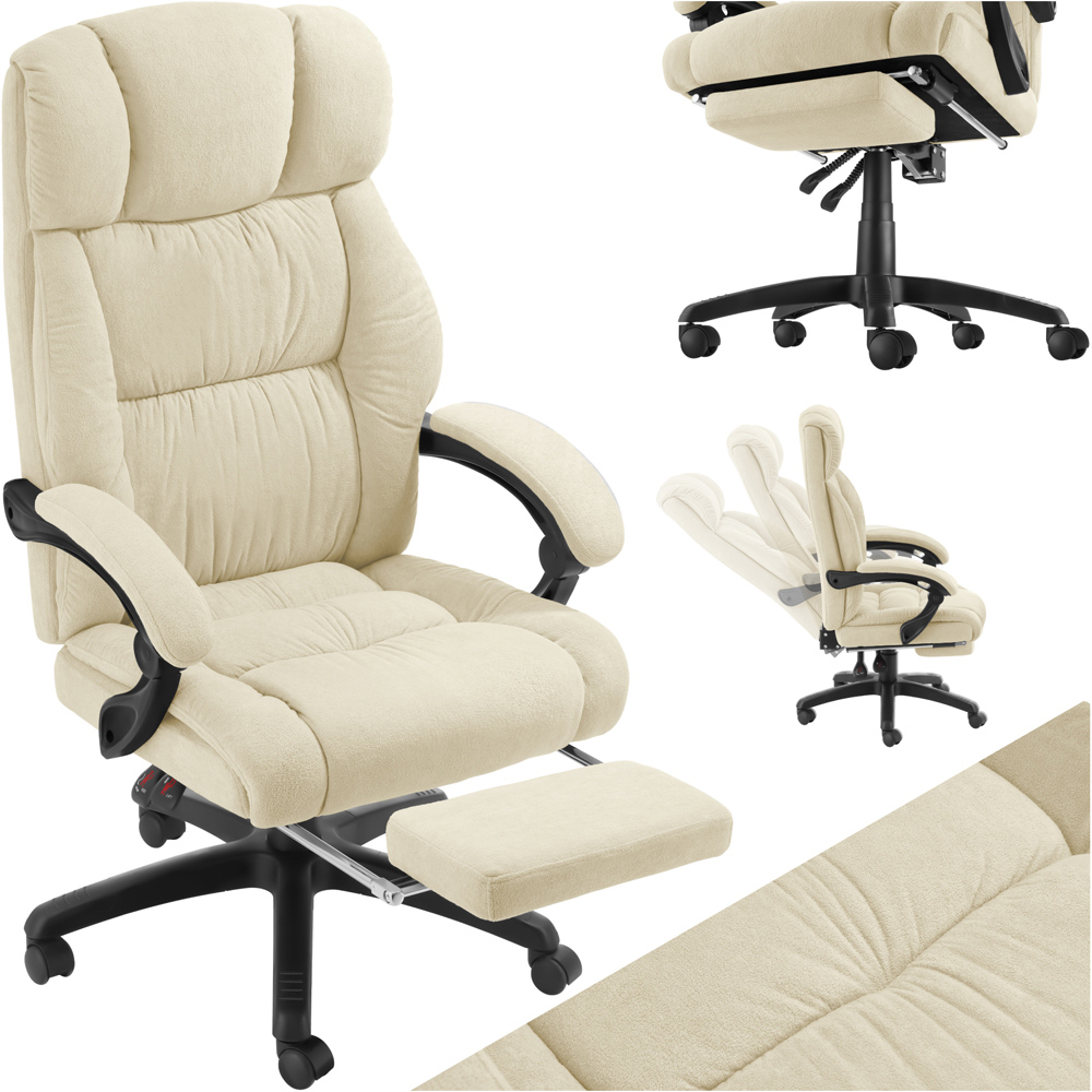 tectake Gillian Beige Swivel Velour Seat Office Chair with Folding Footrest Image 2
