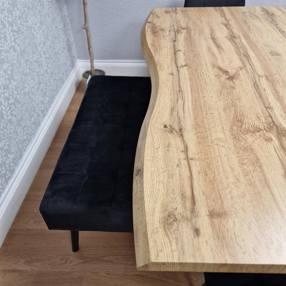 Portland 6 Seater Black Wood Dining Set with Velvet Chairs and Bench Image 9