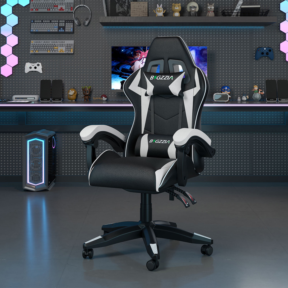 Rattrix White PU Leather High Back Reclining Gaming Chair with Headrest and Lumbar Support Image 2