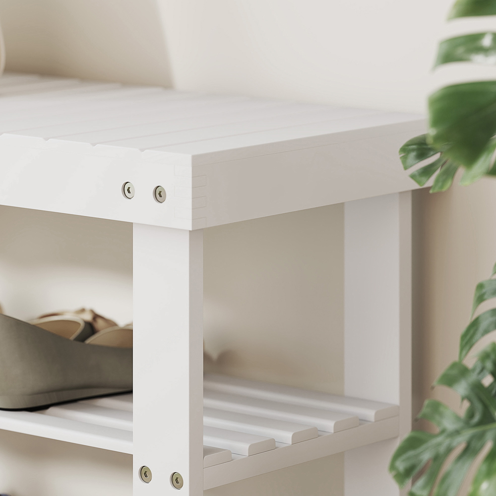Portland 2 Shelf White Bamboo Entryway Shoe Bench  Image 3