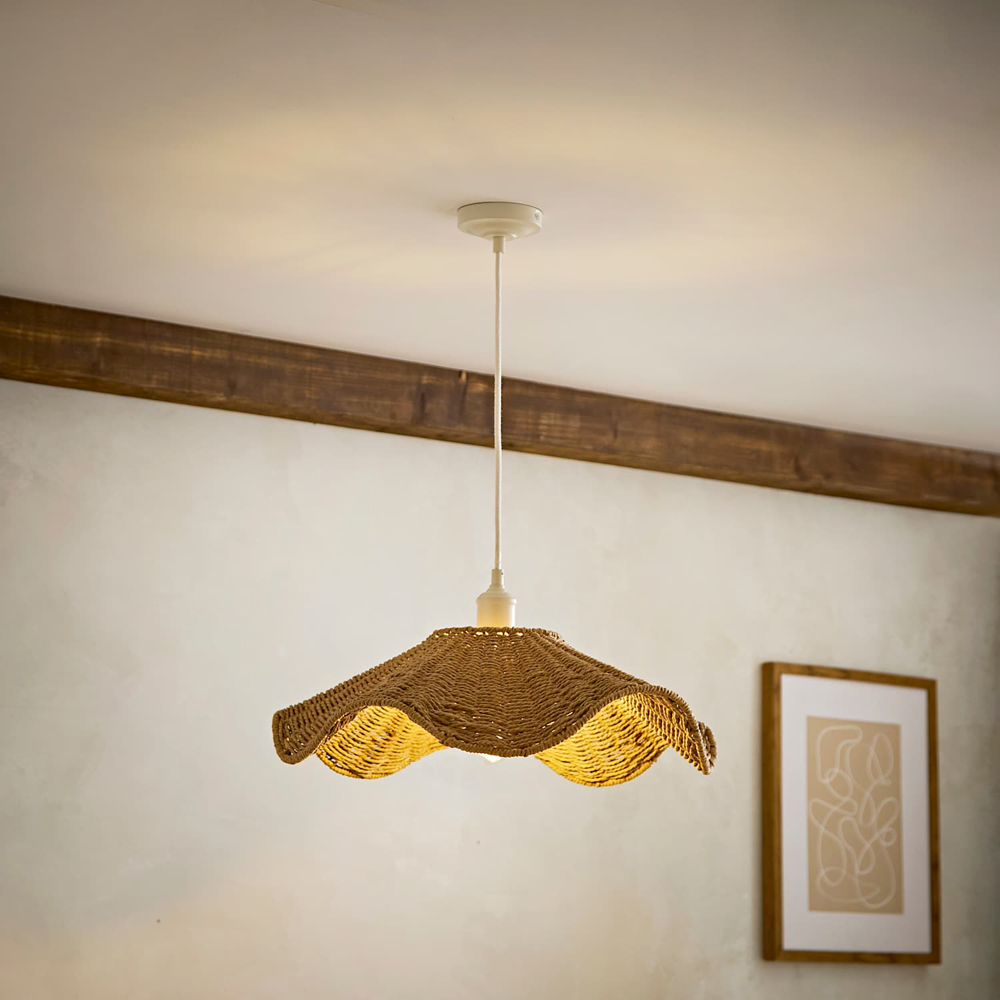 ValueLights Loretta Natural Wicker Wave Shade Ceiling Pendant Light with Bulb 70cm Image 6