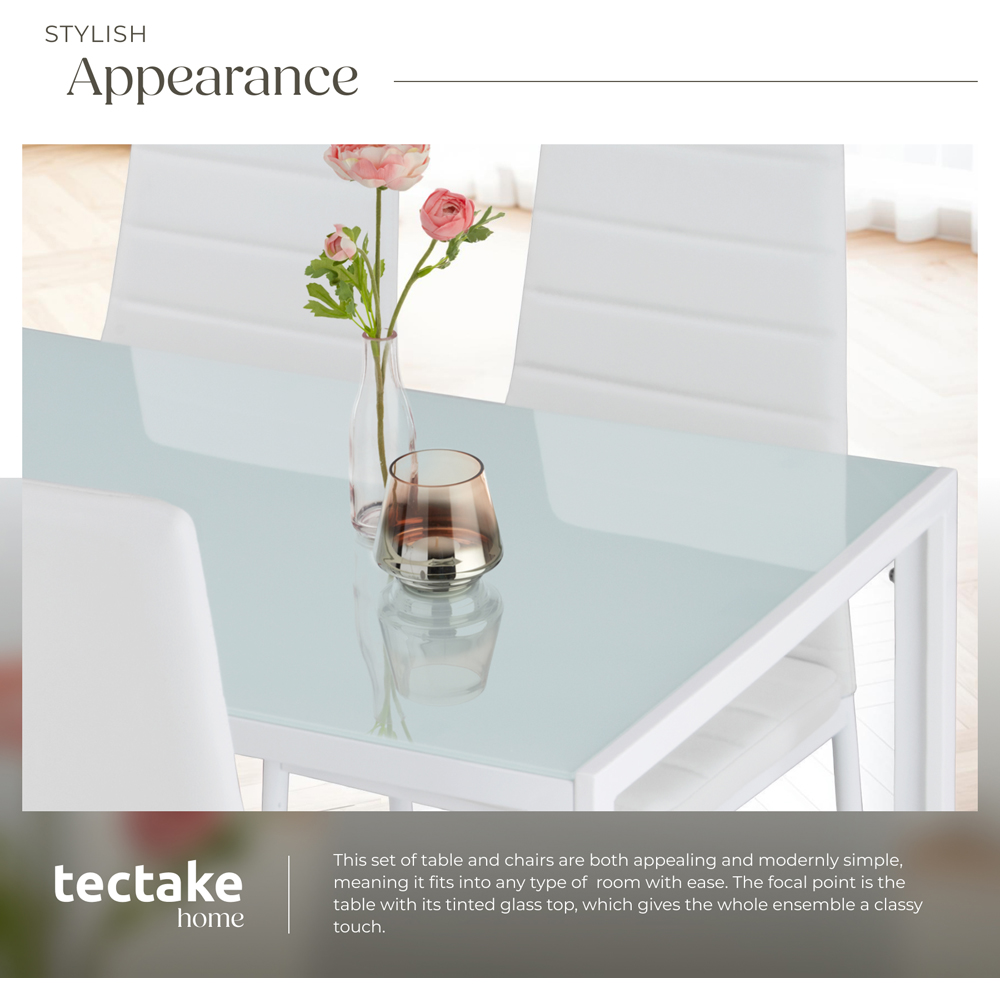 tectake Berlin 4 Seater White Faux Leather Dining Table Set Image 7