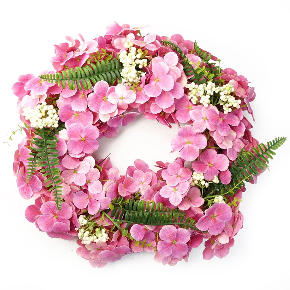 Leaf Pink Floral Blossom Artificial Wreath 40cm Image 1