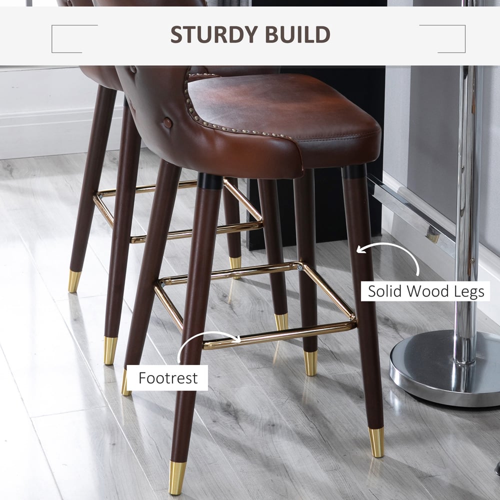 Portland Brown PU Leather Vintage Bar Stool Set of 2 Image 5