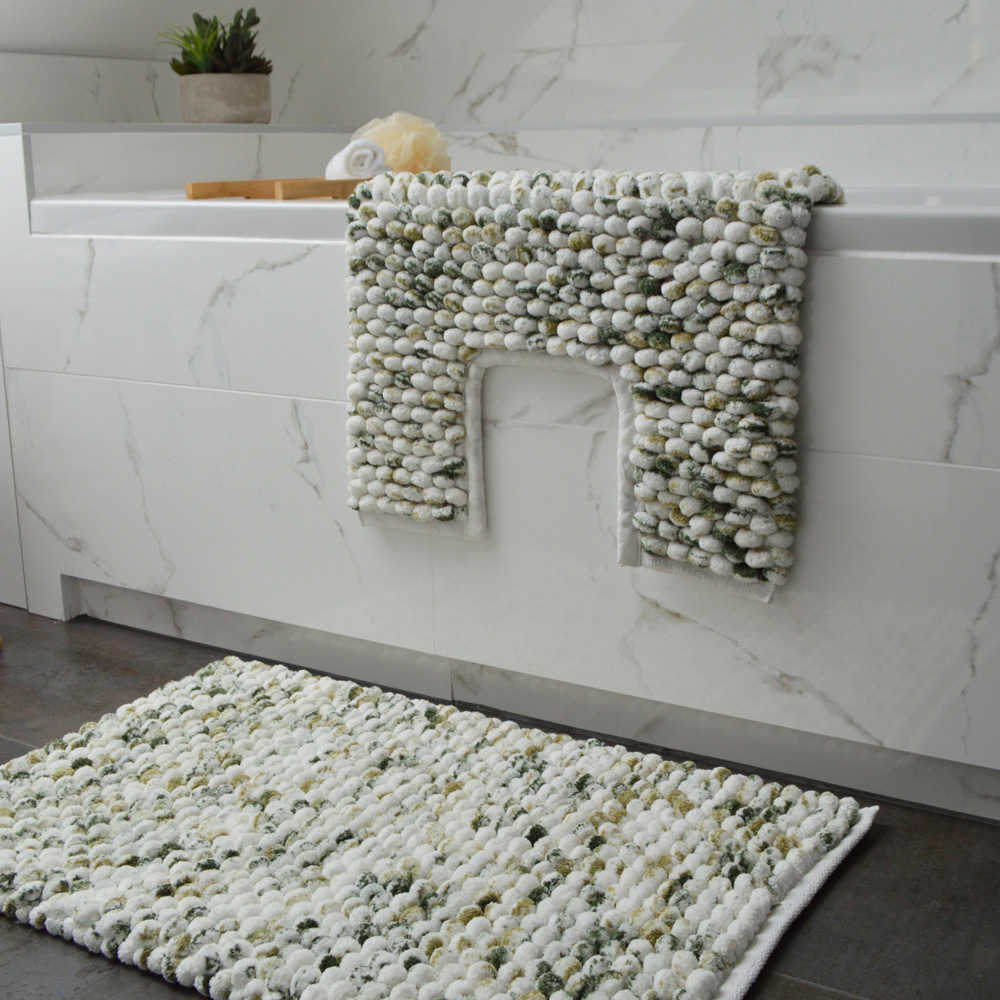Allure Bath Fashions Luxury Marl Chunky Bobble Green Pedestal Toilet Mat 50 x 50cm Image 2
