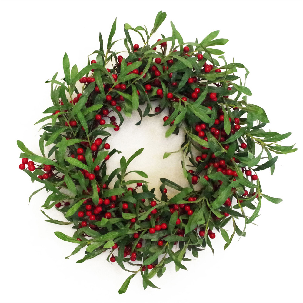 Leaf Luxury Christmas Mistletoe Leaf and Red Berry Floristry Wreath 60cm Image 1