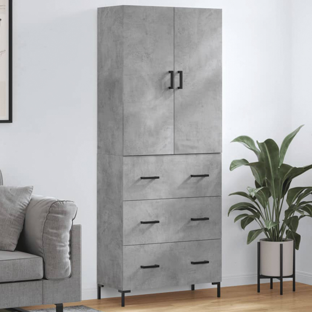 vidaXL 2 Door 3 Drawer Concrete Grey Highboard Image 1