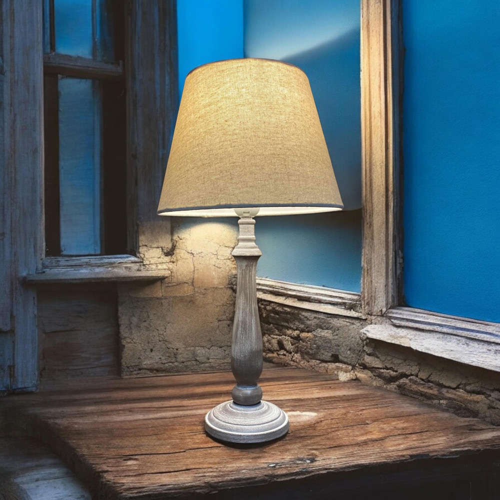 Acacia Home 45cm Grey Tall Wood Table Lamp with Beige Linen Shade Image 2