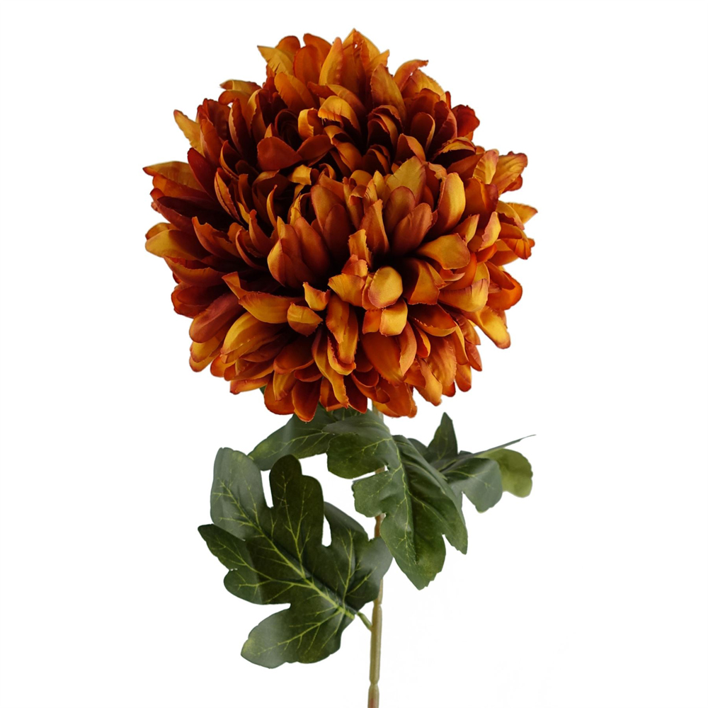 Leaf Orange Extra Large Reflex Chrysanthemum Single Stem Artificial Flower 2.5ft 6 Pack Image 5