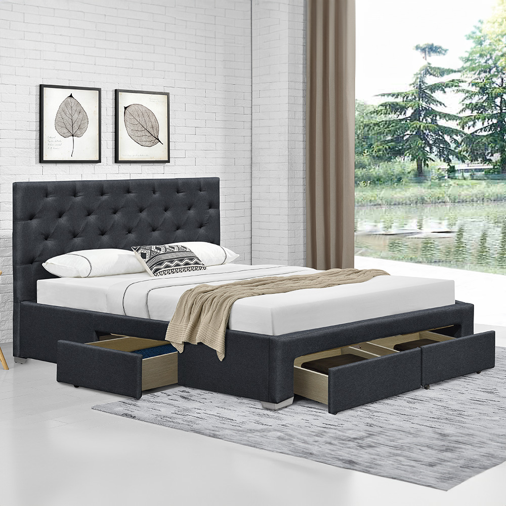 Brooklyn King Size Grey Linen 4 Drawer Bed with Blanket Box Image 2