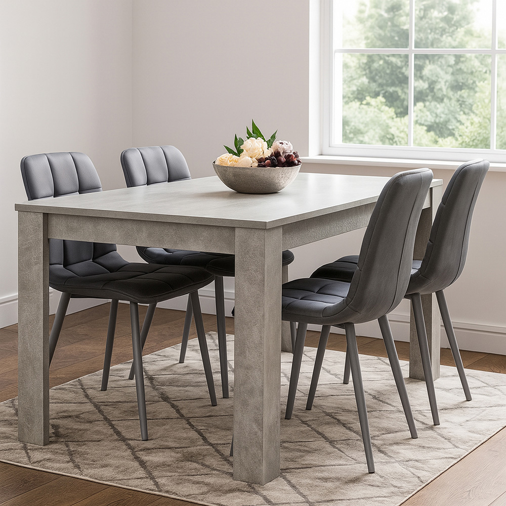 Portland Velvet 4 Seater Dining Set Stone Grey and Grey Image 1