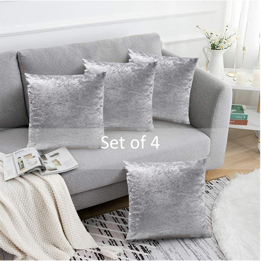 Alan Symonds Silver Crushed Velvet Cushion with Polyester Filled Pad 45 x 45cm 4 Pack Image 2