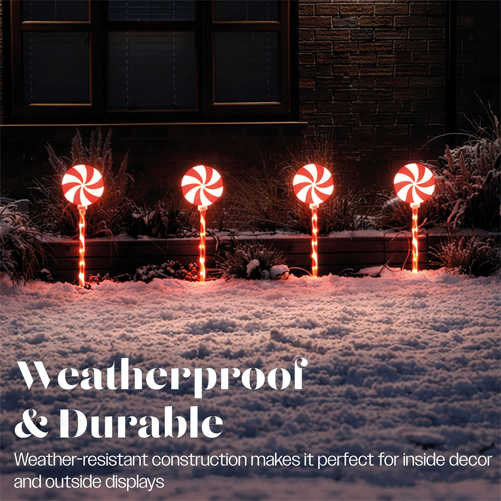 Xmas Haus 16 Warm White LED Round Christmas Candy Cane Stake Light 4 Pack Image 4