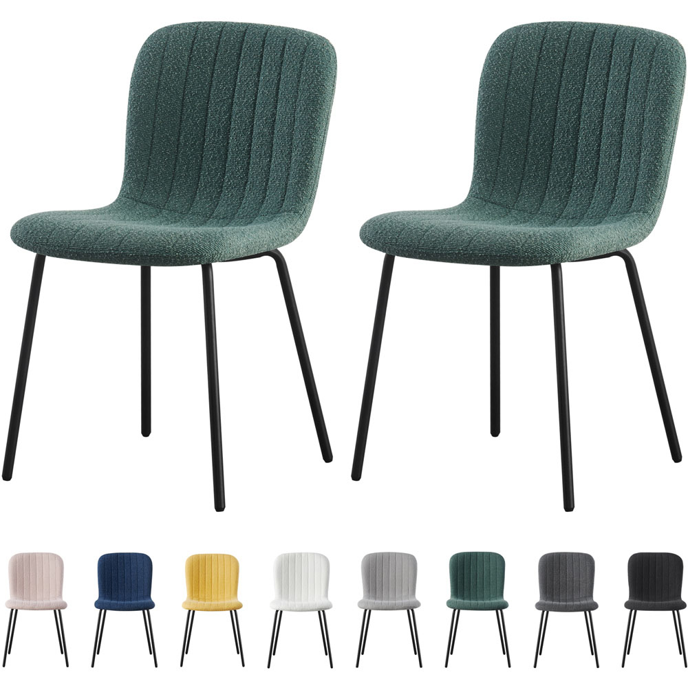 Bella Set of 2 Green Teddy Faux Fur Stitched Design Dining Chairs Image 7