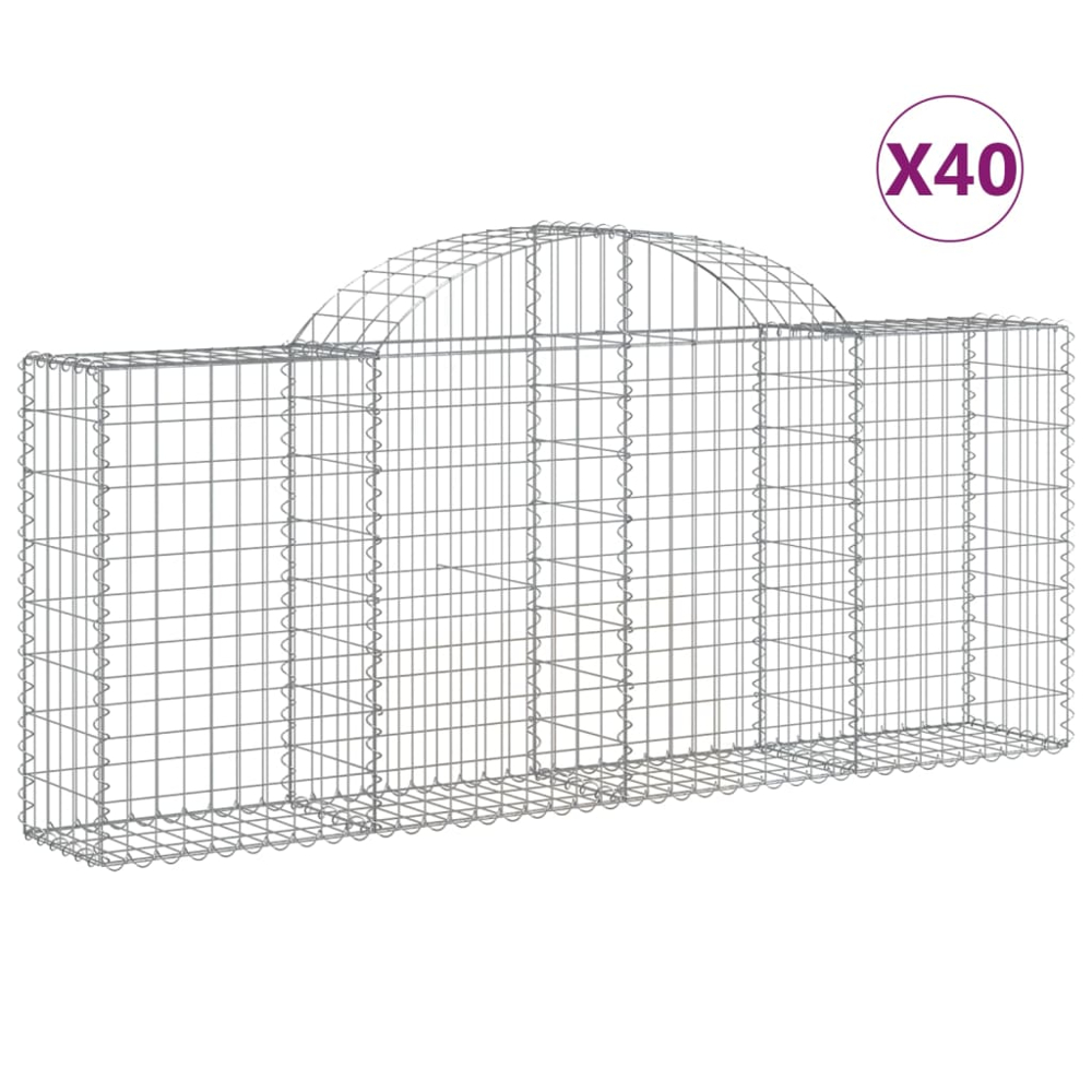 vidaXL Silver Galvanised Iron Arched Gabion Basket 200 x 30 x 80/100cm 40 Pack Image 2