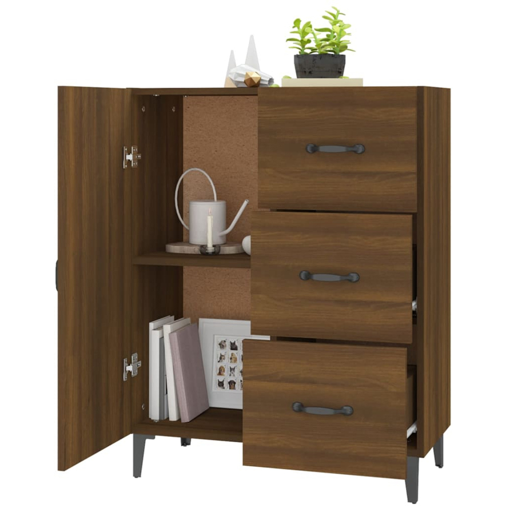 vidaXL Single Door 3 Drawer Brown Oak Sideboard Image 4