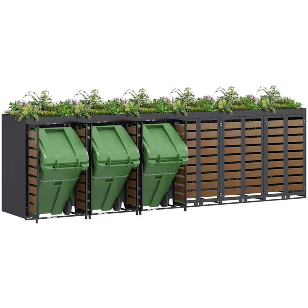 vidaXL Anthracite 6 Wheelie Bin Storage Shed with HDPE Door and Planter Roof Image 3