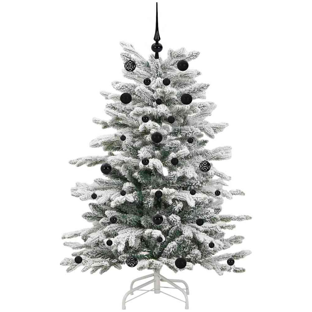 vidaXL Pre-Lit Black Baubles White Artificial Snow Flocked Christmas Tree 5ft Image 4