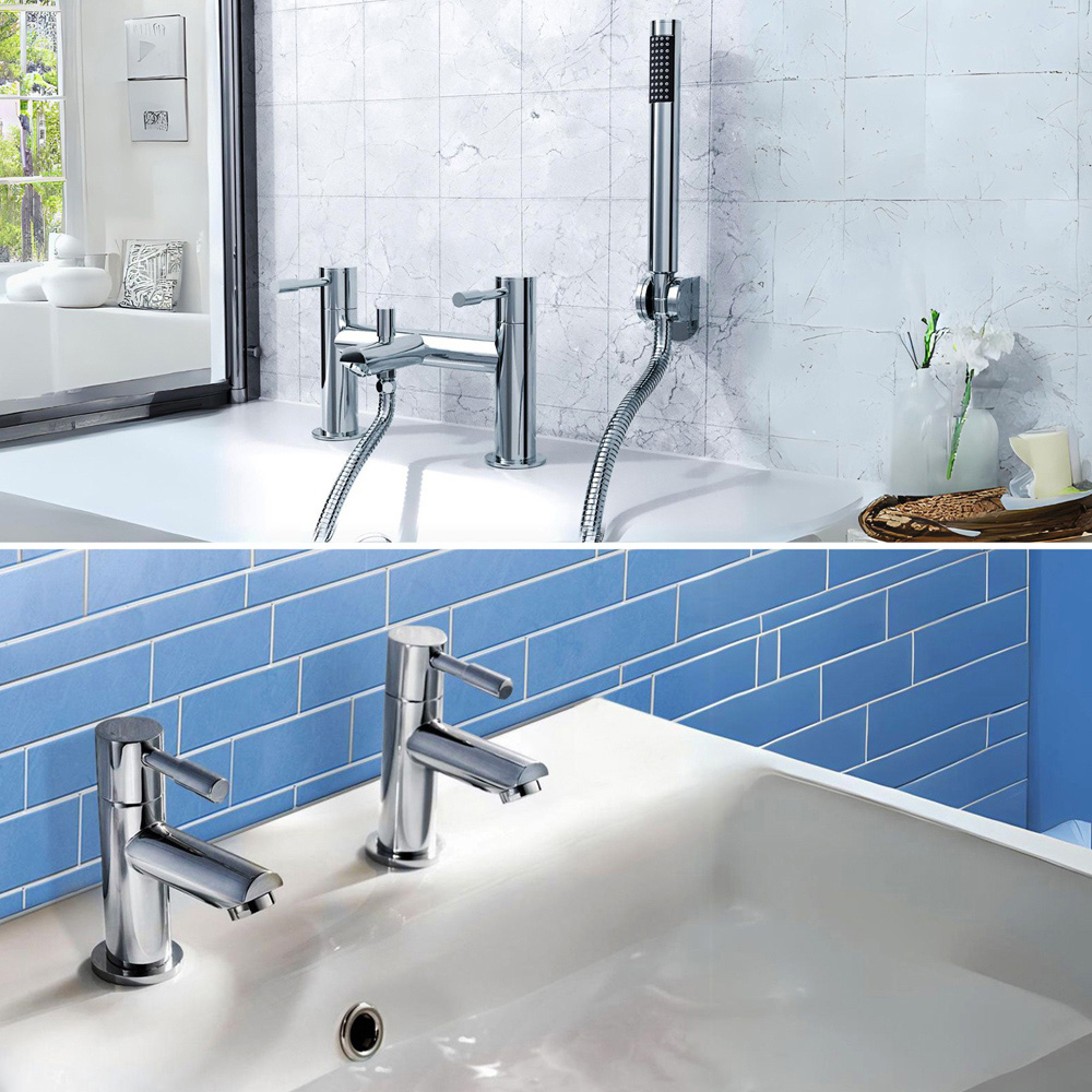 Nes Home Bridge Chrome Round Bath Filler and Basin Mixer Tap Image 2