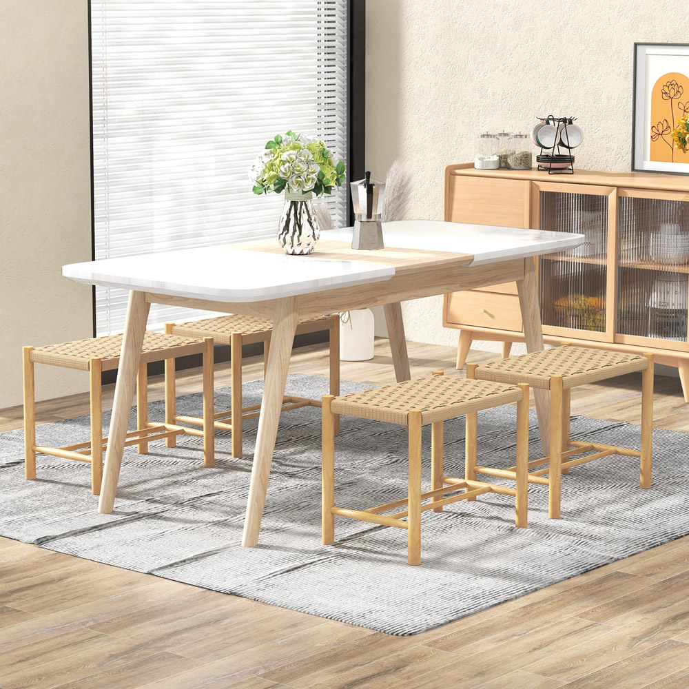 Costway Woven Paper Rubberwood Frame Dining Stool Set of 2 Image 3
