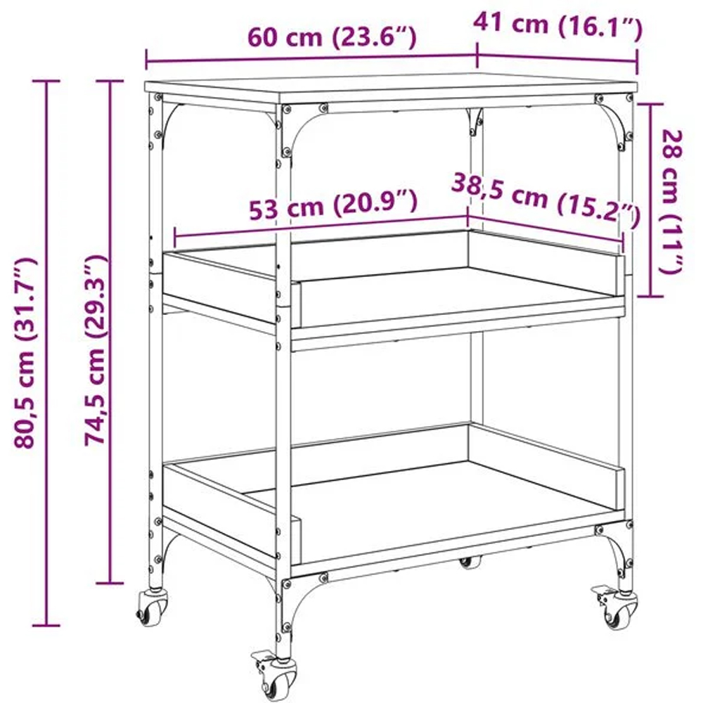 vidaXL 2 Shelf Artisan Oak Wide Kitchen Trolley Image 6