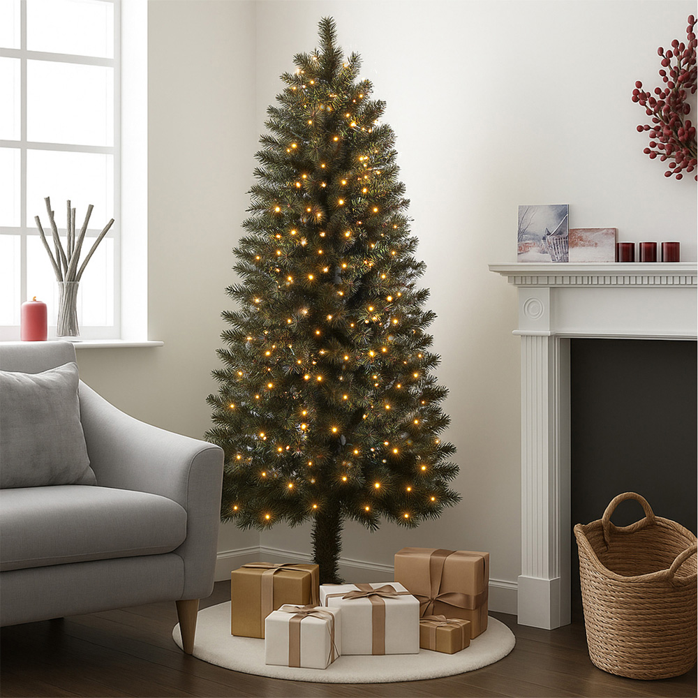 Noel Square Pre Lit Warm White LED Xmas Half Tree 4.9ft Image 2