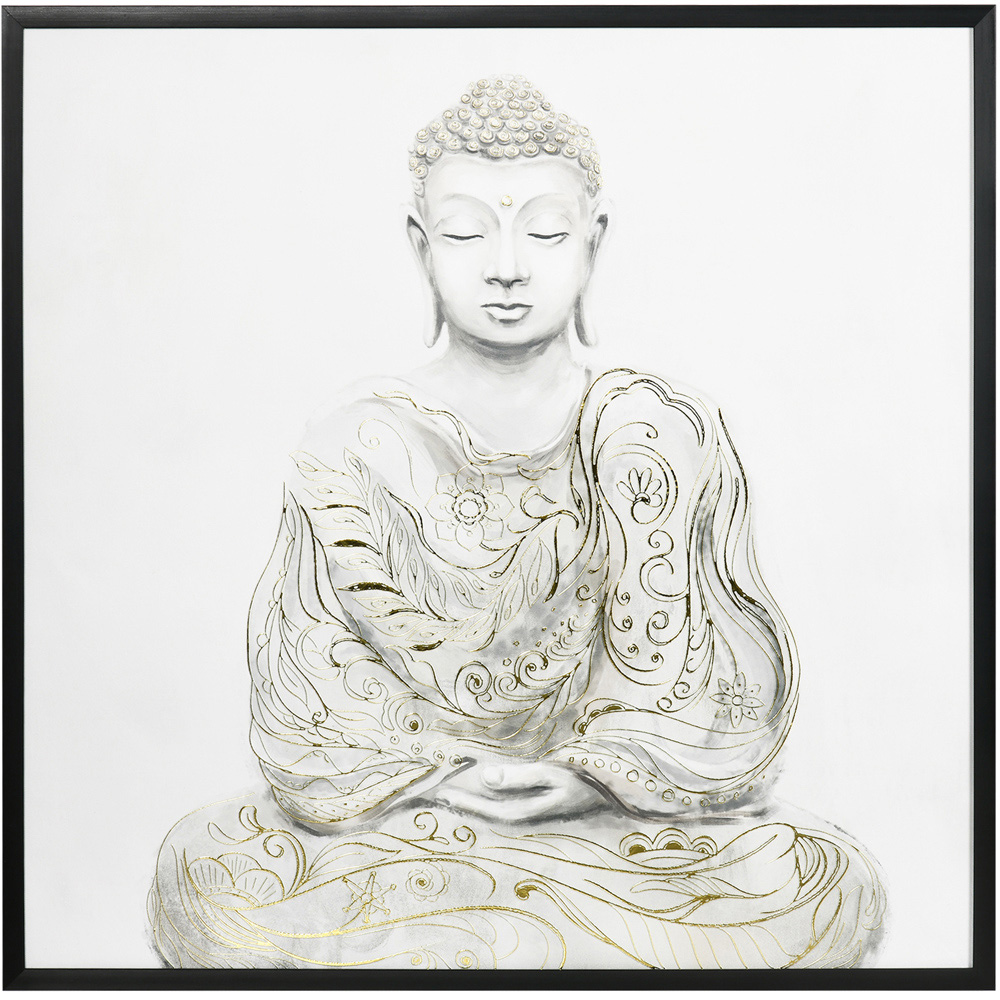 HOMCOM Gold Textured Meditating Buddha Wall Art Canvas 83 x 83cm Image 1