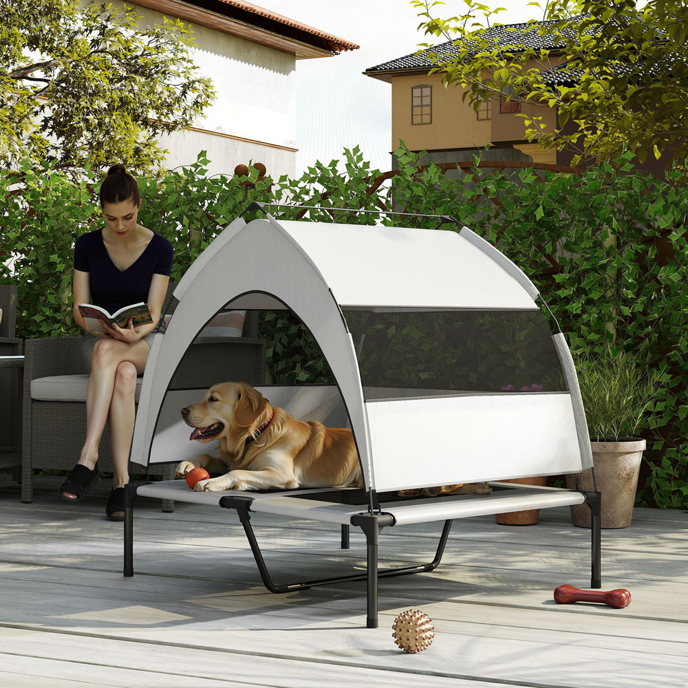 PawHut Medium Portable Elevated Dog Bed with Removable Canopy Image 4
