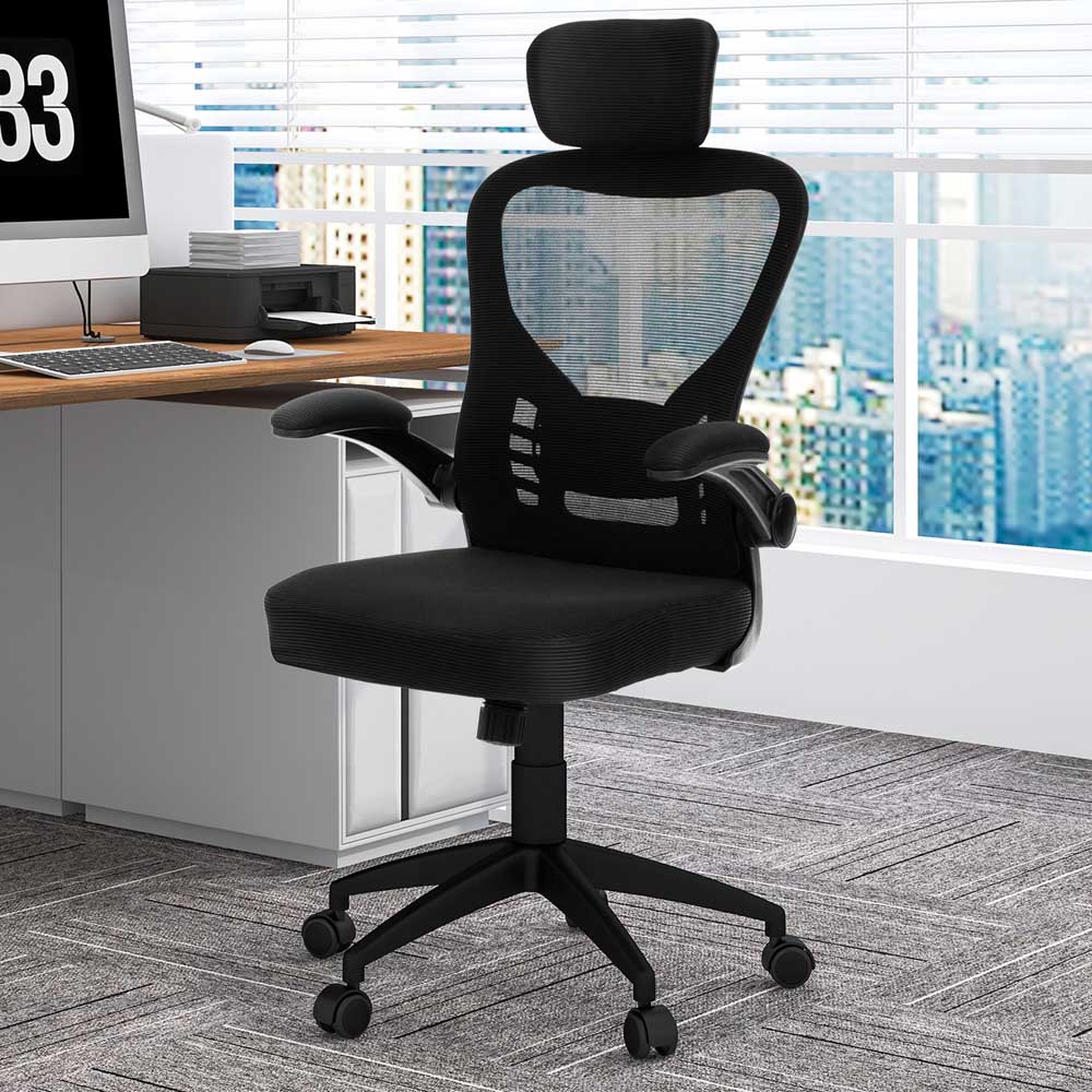 Costway Black Ergonomic Adjustable Office Chair with Headrest Image 1