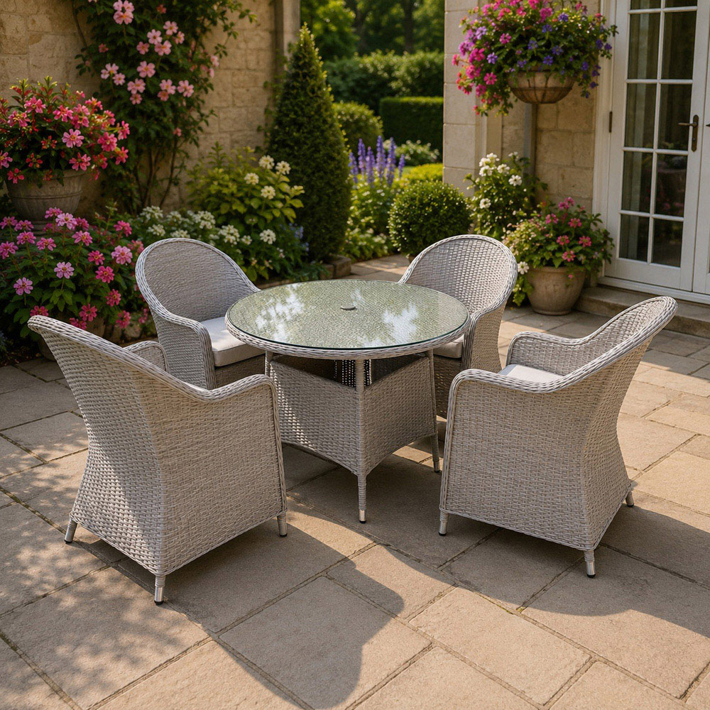 Shatchi Sorrento 4 Seater Rattan Aluminium Round Garden Dining Set Light Grey Image 3