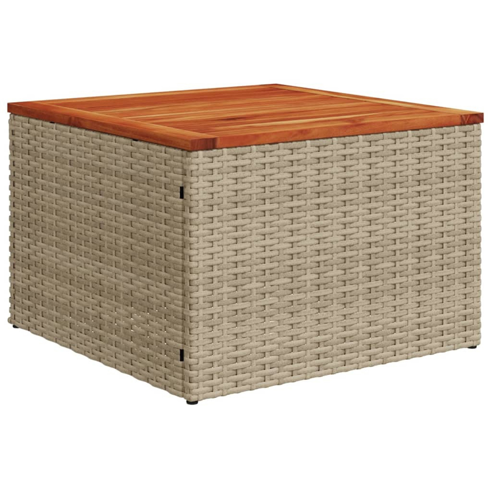 Walplus Beige Brown Poly Rattan Acacia Wood Top Garden Coffee Table Image 2