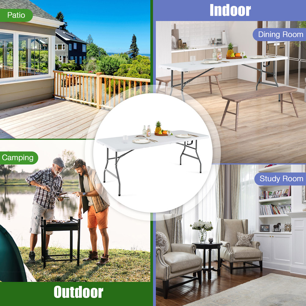 Costway Plastic Folding Dining Table with Metal Legs Image 6