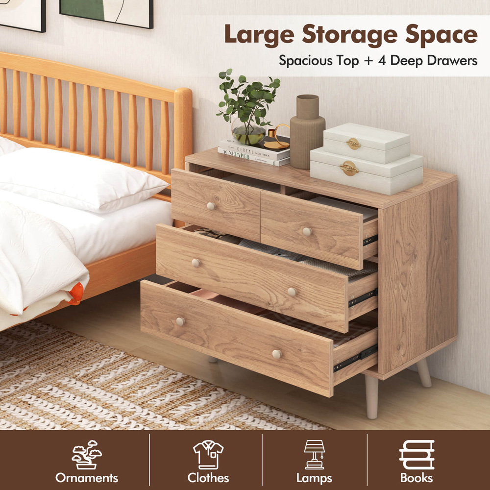 Costway 4 Drawer Natural Chest of Drawers Image 6