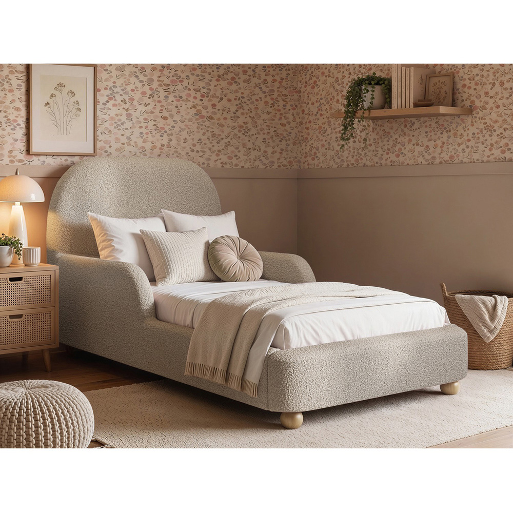 Flair Kira Single Beige Boucle Upholstered Single Bed with Curved Headboard Image 6