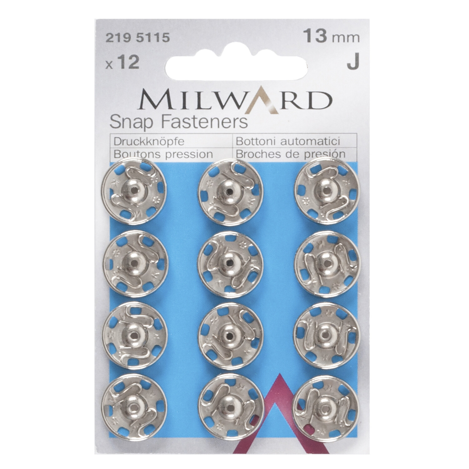 Milward Snap Fasteners - Silver / 13mm Image 1