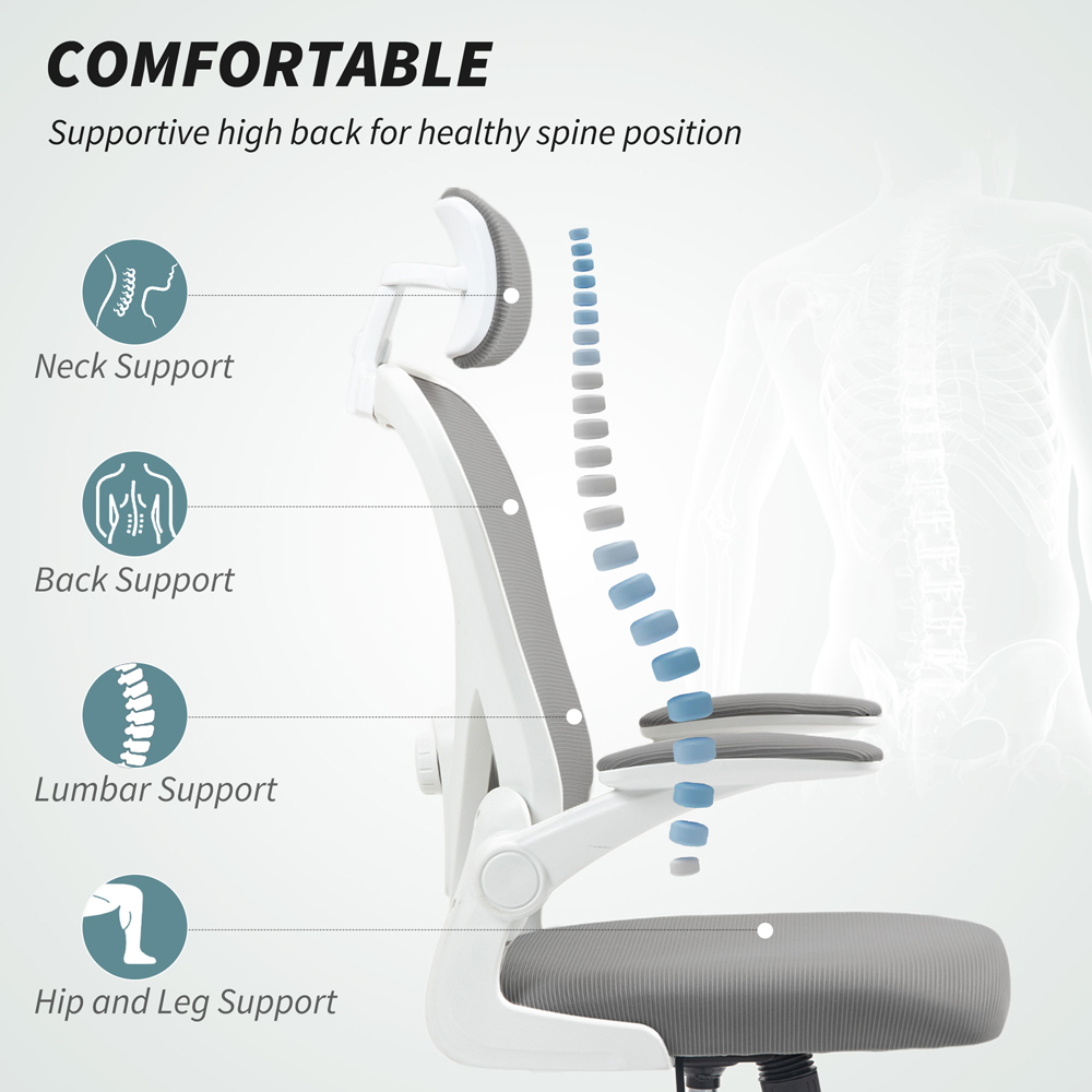 Portland Grey Mesh Ergonomic Office Chair with Headrest and Lumbar Support Image 4