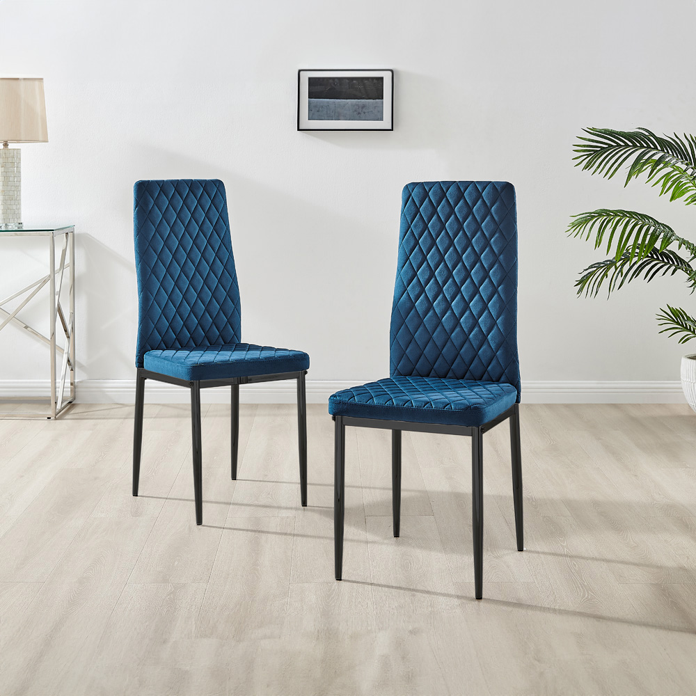 Furniturebox Arona Valera 4 Seater Round Dining Set Navy Black and Chrome Image 3