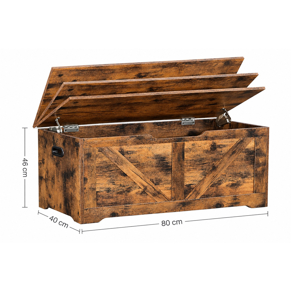 Modcraft Rustic Brown Farmhouse-Style Storage Bench with Lid Image 6